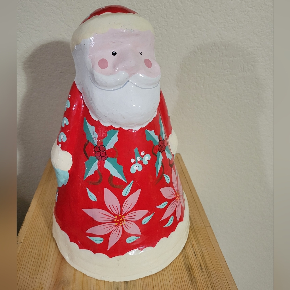 Santa Claus Folk Art Deco Swedish design with Holly and Poinsettia Paper Mache